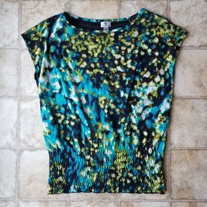 Worthington teal and green short sleeve blouse